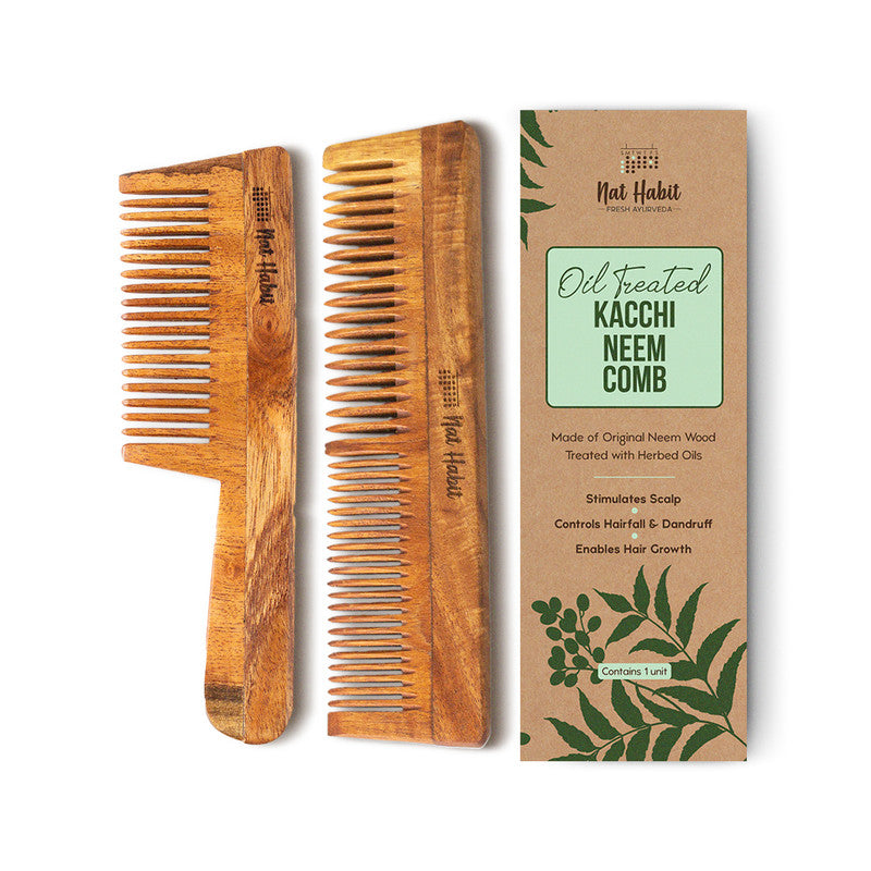 Nat Habit Neem Wood Comb | Hair Growth & Hairfall Control | Set of 2