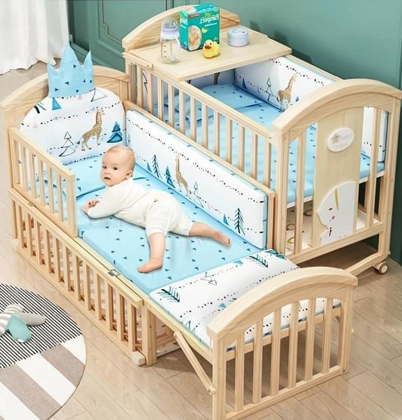 Baby Crib Bed - Pure Pinewood 15 in 1 Rocking Cot