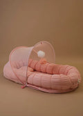 Baby Jalebi Sleep Cloud Nest-Baby Gadda Set With Inbuilt Mosquito Net-Pink-100% GOTS certified Organic Muslin-Newborn Bed