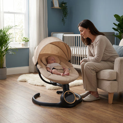 Mothercare Float 4-in-1 Electric Baby Swing With Smart Digital Control Panel, Adjustable Motions and Recline Levels - Beige